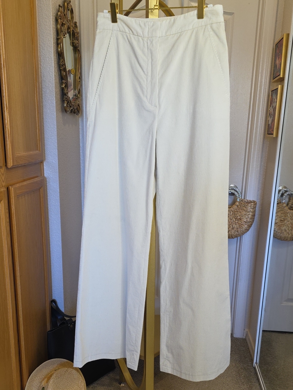 MaxMara Cream Wide-Leg Trousers Corduroy See Measurements